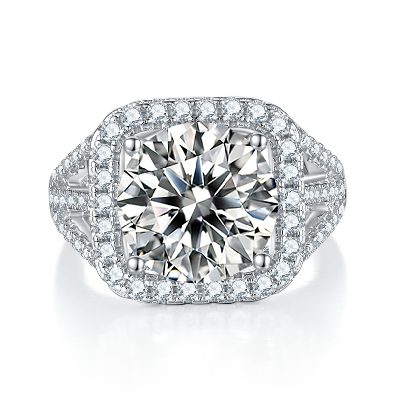 Classic方包S925银镀白金MoissaniteWomen's Ring5.0ctD级